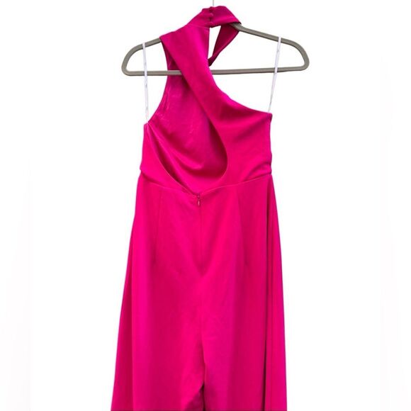 NWT Lulus Keep It Interesting Hot Pink Asymmetrical Halter Jumpsuit Size Medium - Picture 10 of 12
